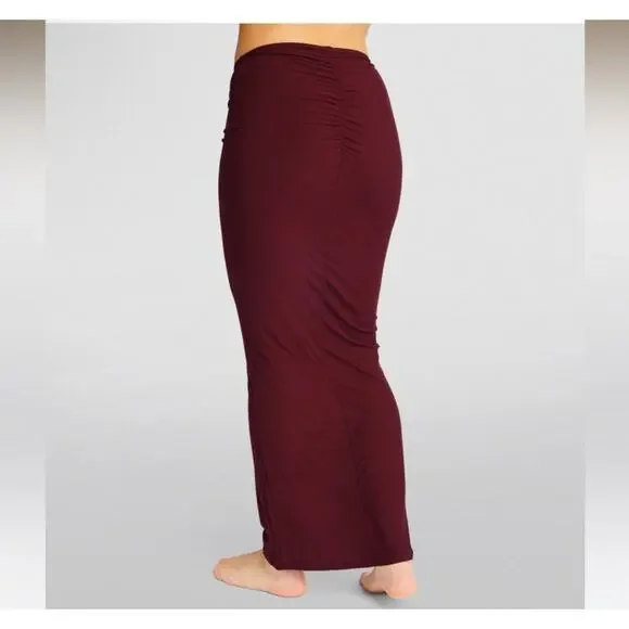 Skims Soft Lounge Ruched Long Skirt in Red Wine - Picture 2 of 10